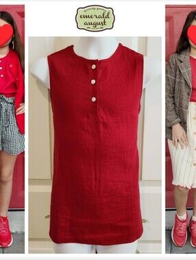 Emerald August Red Sleeveless Blouse (Boutique Brand)